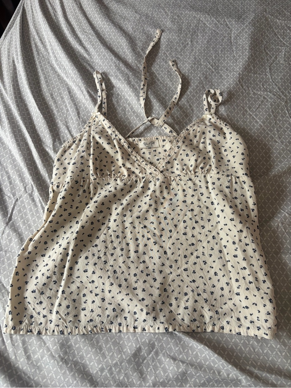Brandy Melville Cream Cami with Navy Micro Floral Print